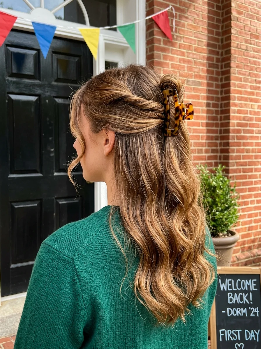 Twisted Half-Up with Tortoiseshell Claw Clip
