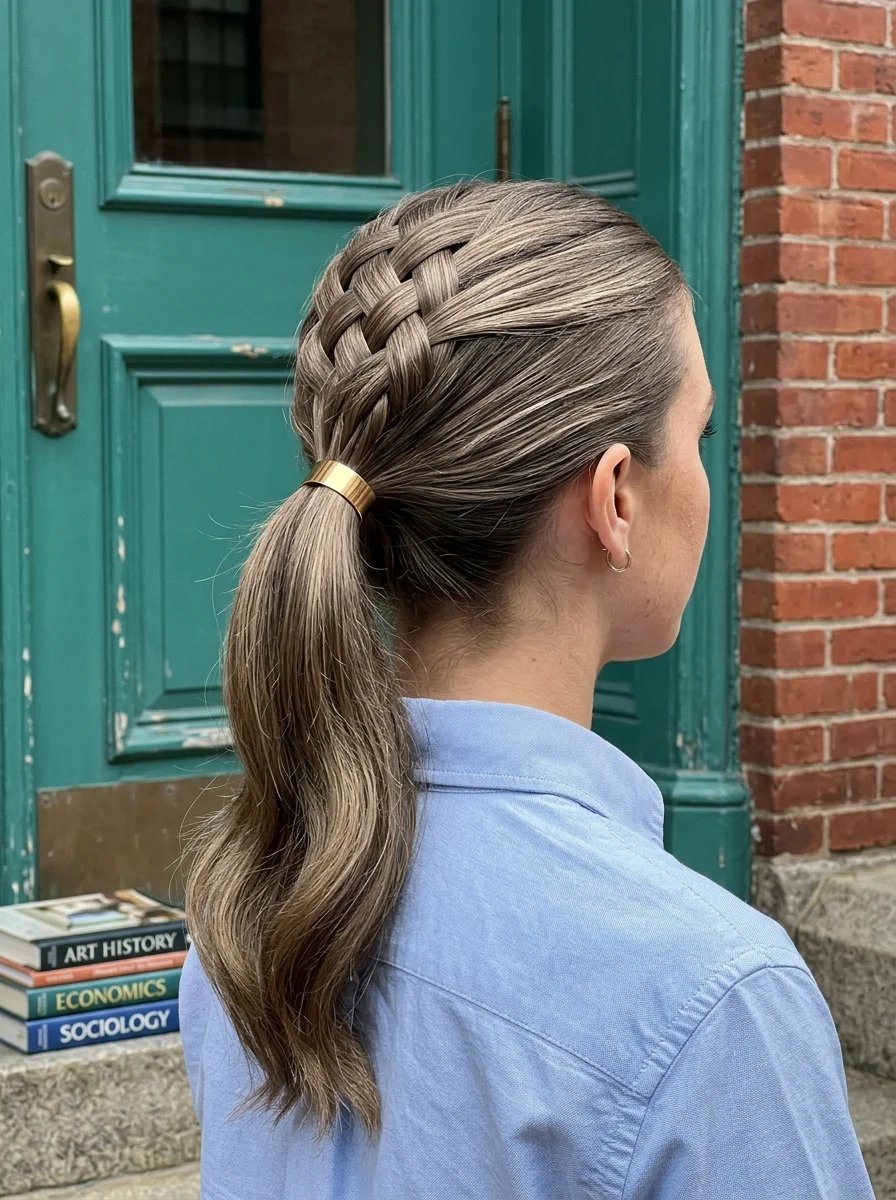 Woven Ponytail with Gold Cuff