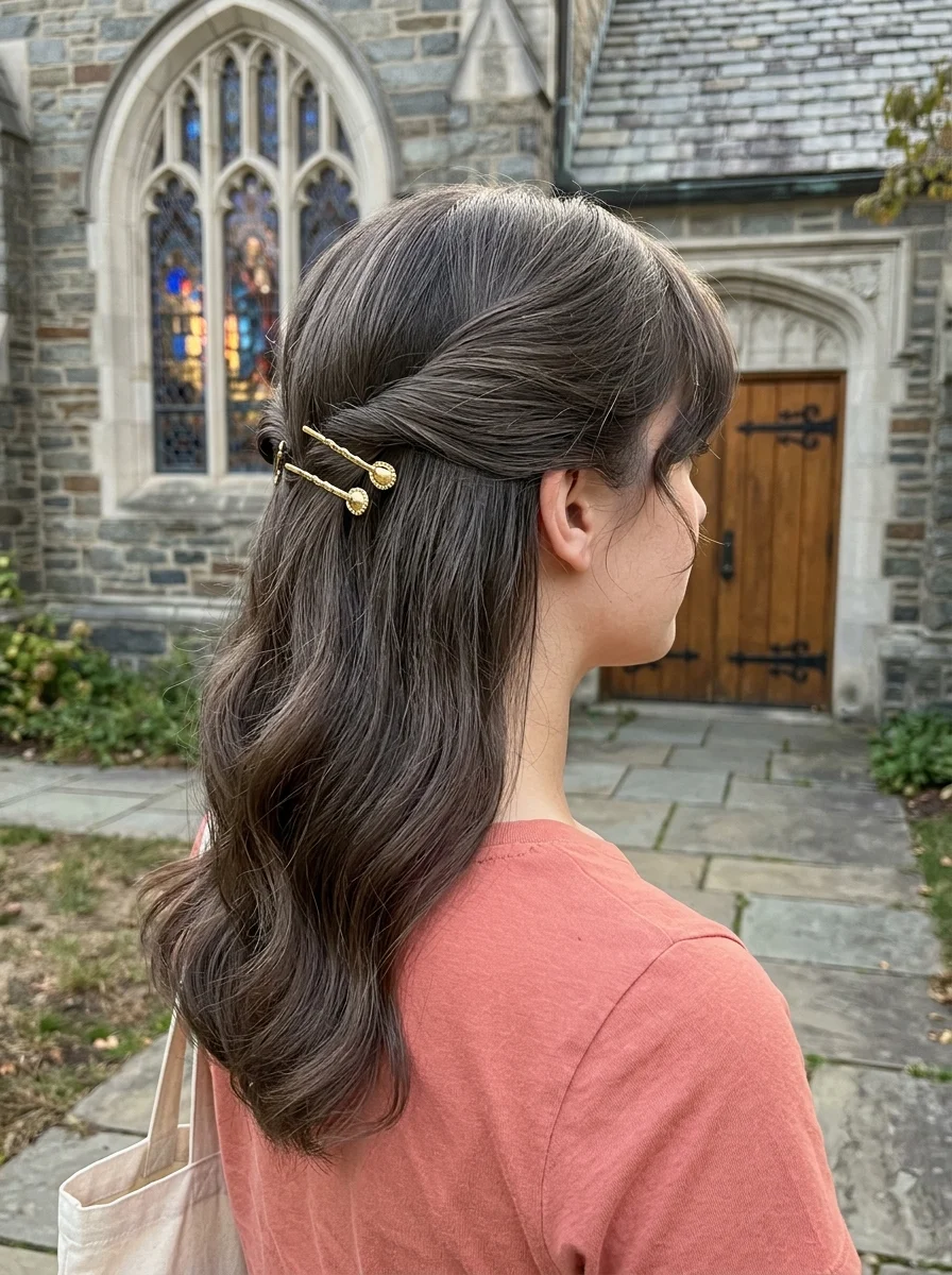 Half-Up Twist with Gold Hair Pins