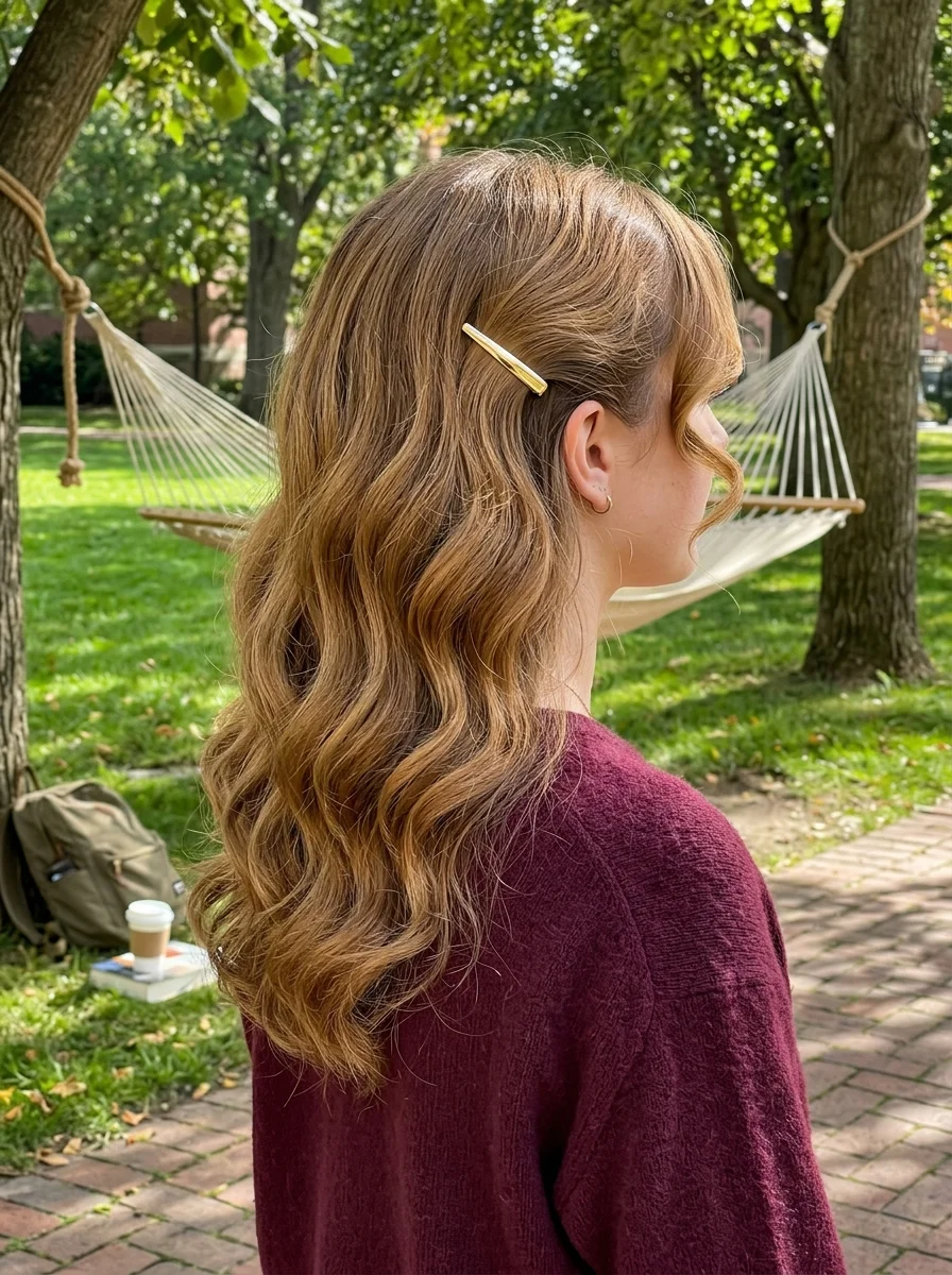 Half-Up Waves with Gold Barrette