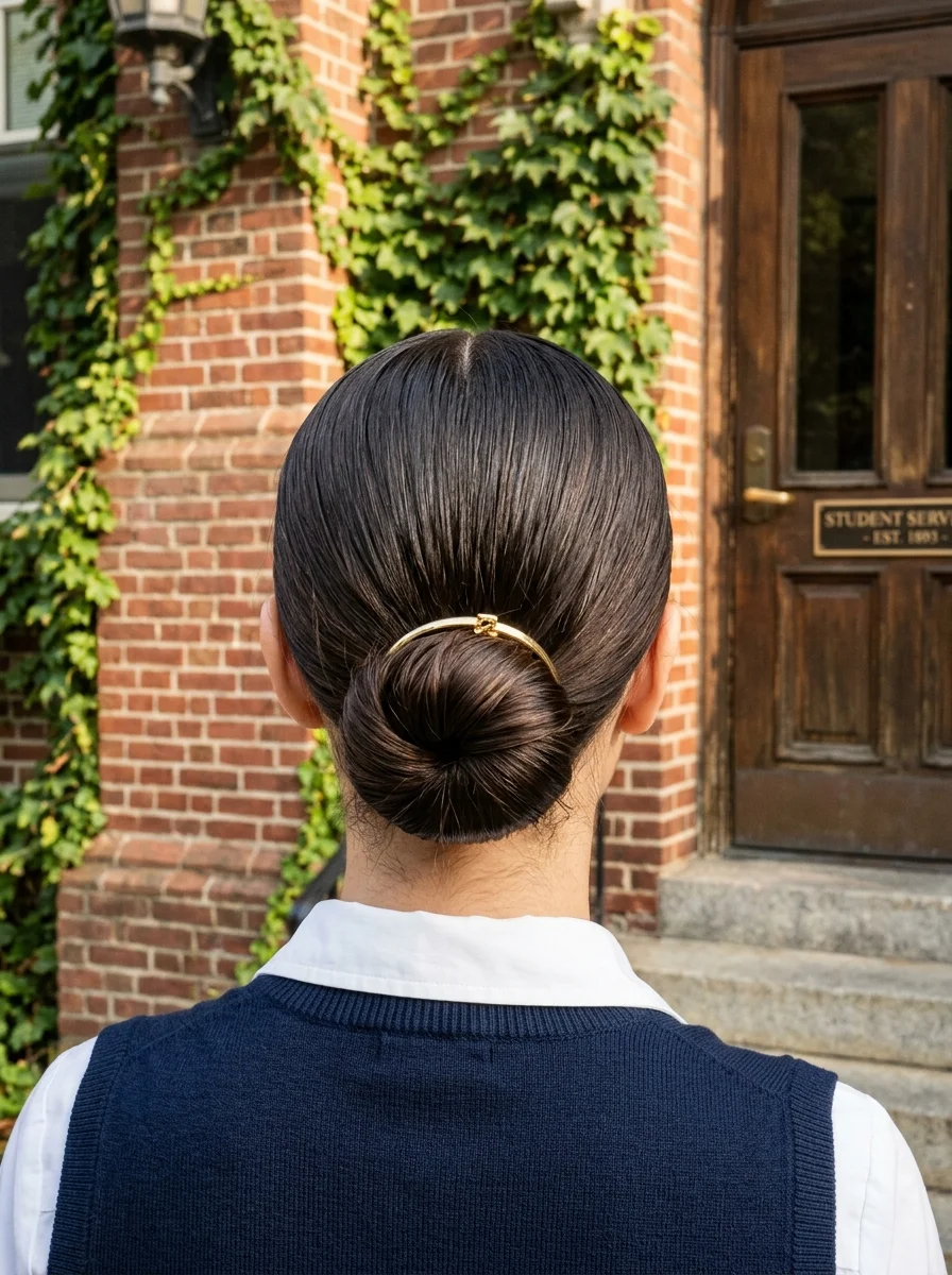Sleek Low Bun with Gold Circular Cuff