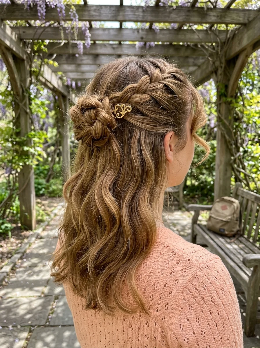 Twisted Half-Up Bun with Gold Filigree Clip