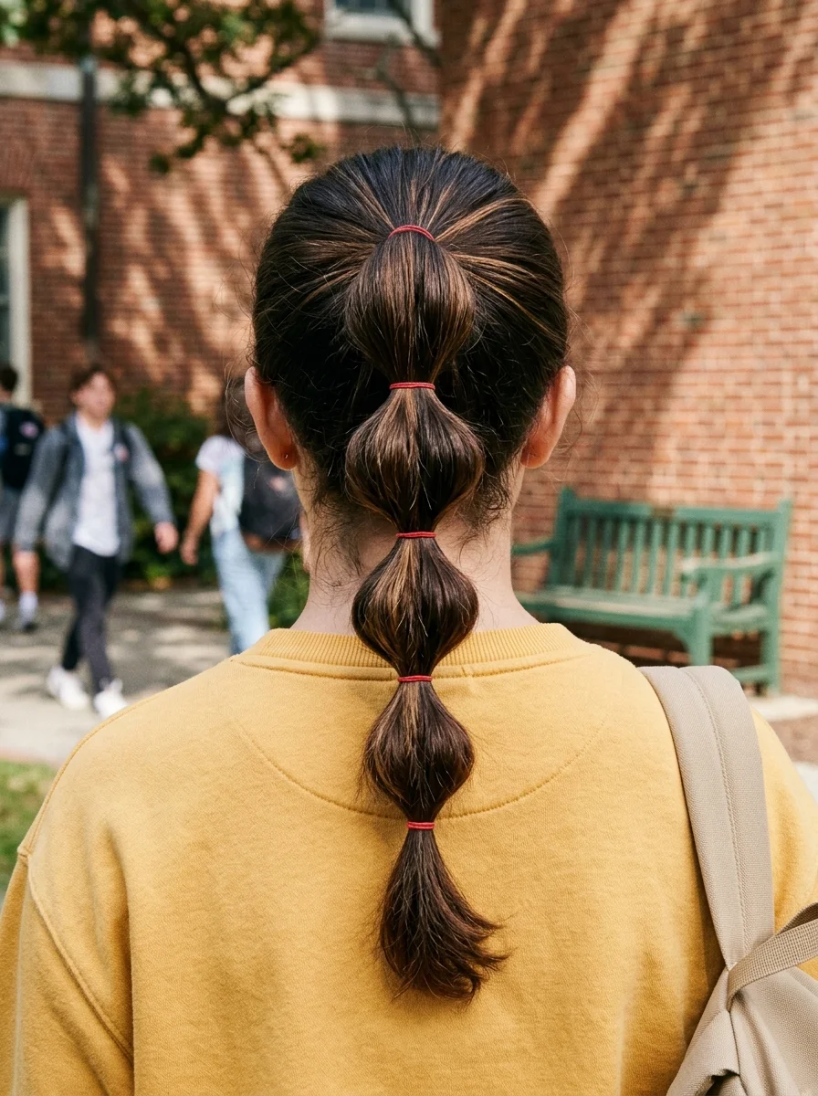 Bubble Braid Ponytail with Red Elastics
