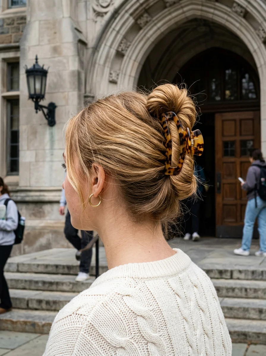 Messy Bun with Tortoiseshell Claw Clip