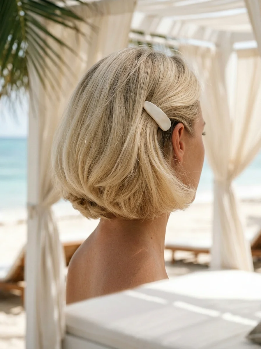 Beachy Blonde Bob with a Chic Clip