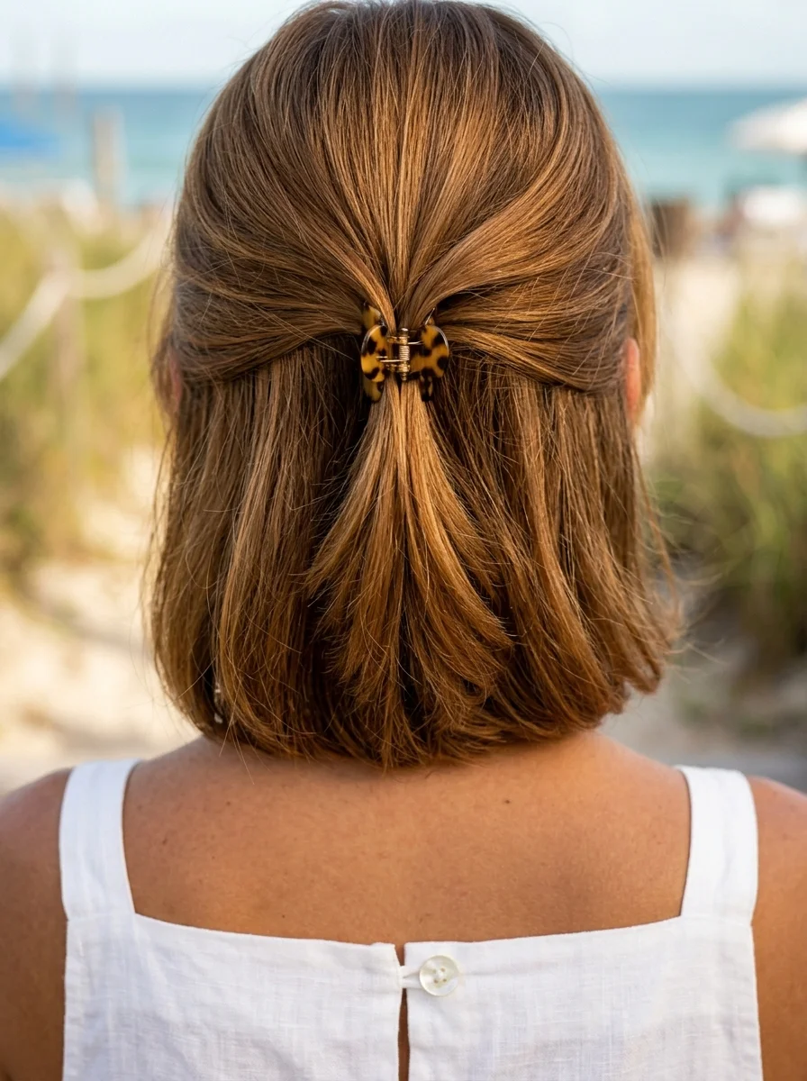 Effortless Half-Up Twist with a Chic Claw Clip