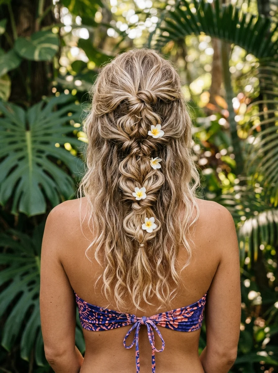 Boho Waterfall Braid with Flower Accents
