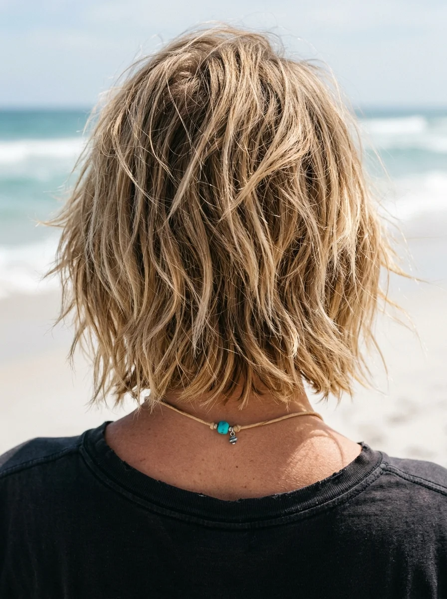 Effortless Tousled Lob with Beachy Waves
