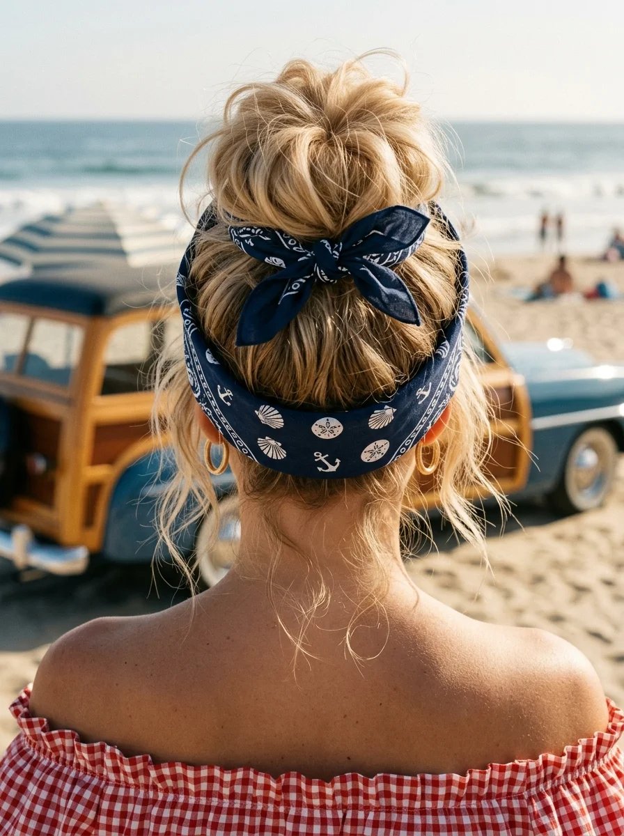 The Effortless Beachy Updo with a Nautical Bandana