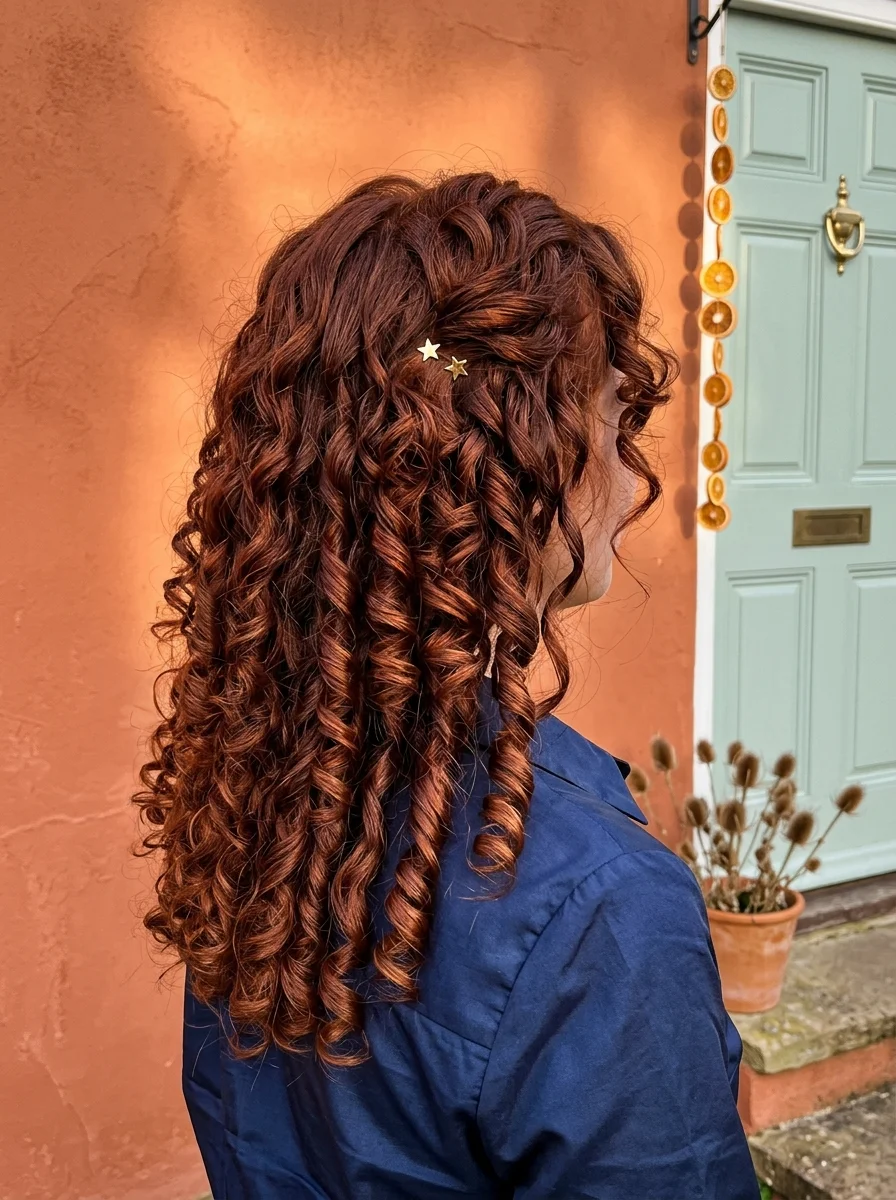 Half-Up Curly Style with Star Pins