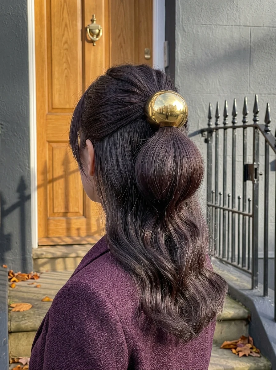 Voluminous Half-Up Pouf with Gold Dome Clip