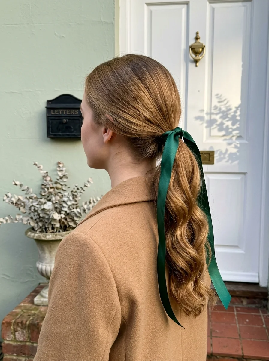 Low Ponytail with Emerald Ribbon