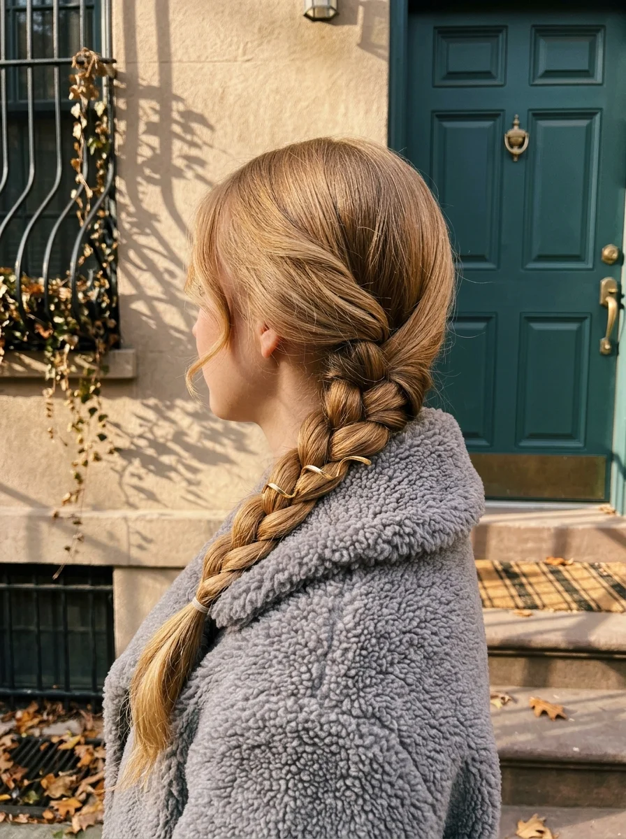 Side Fishtail Braid with Gold Safety Pin Clips