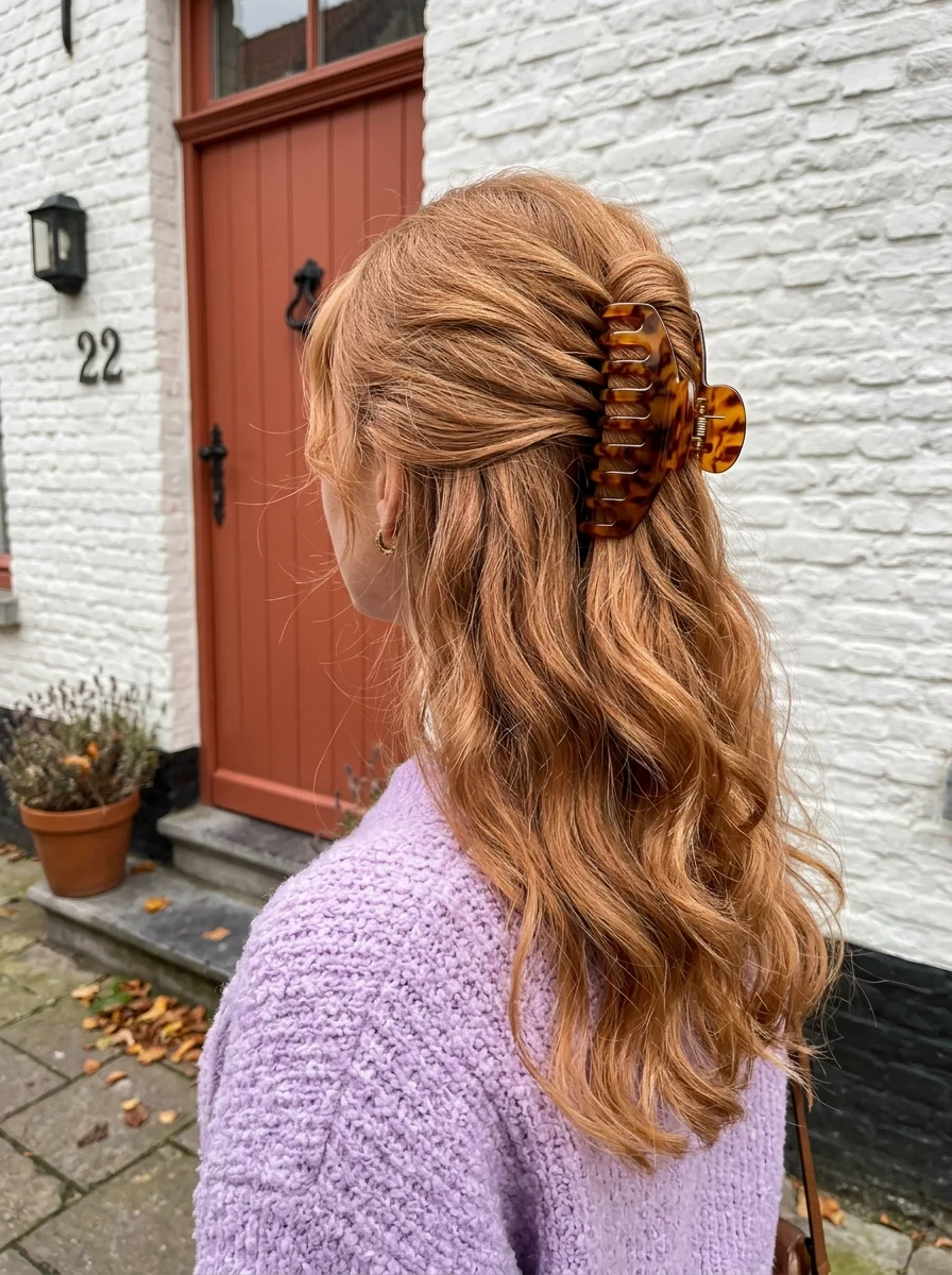 Half-Up Claw Clip Style with Tortoiseshell