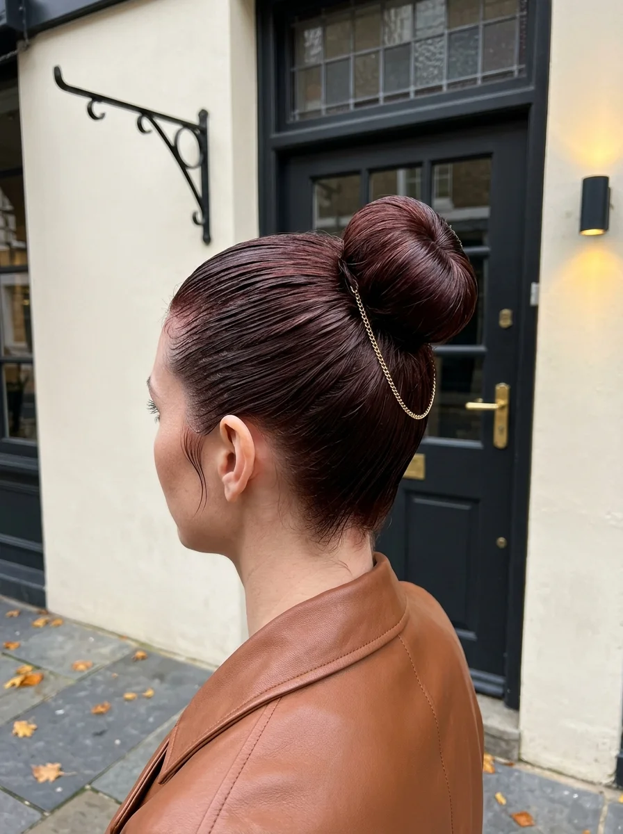 Slicked Back High Bun with Gold Chain