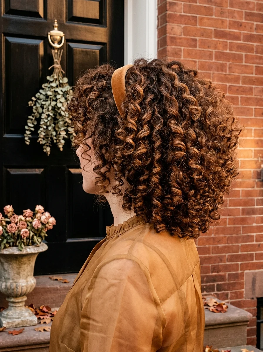 Voluminous Natural Curls with Suede Headband