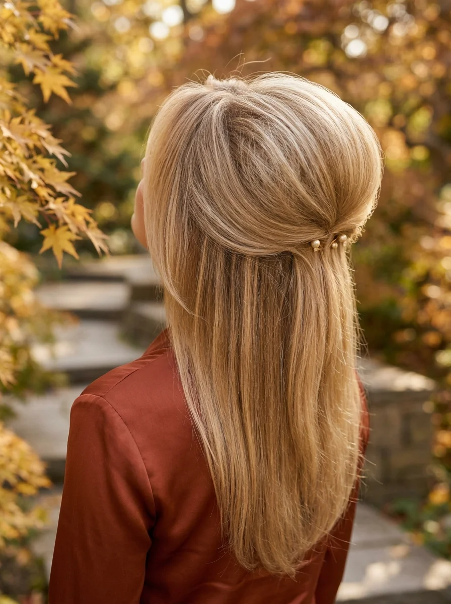 Sleek Half-Up with Pearl Pins