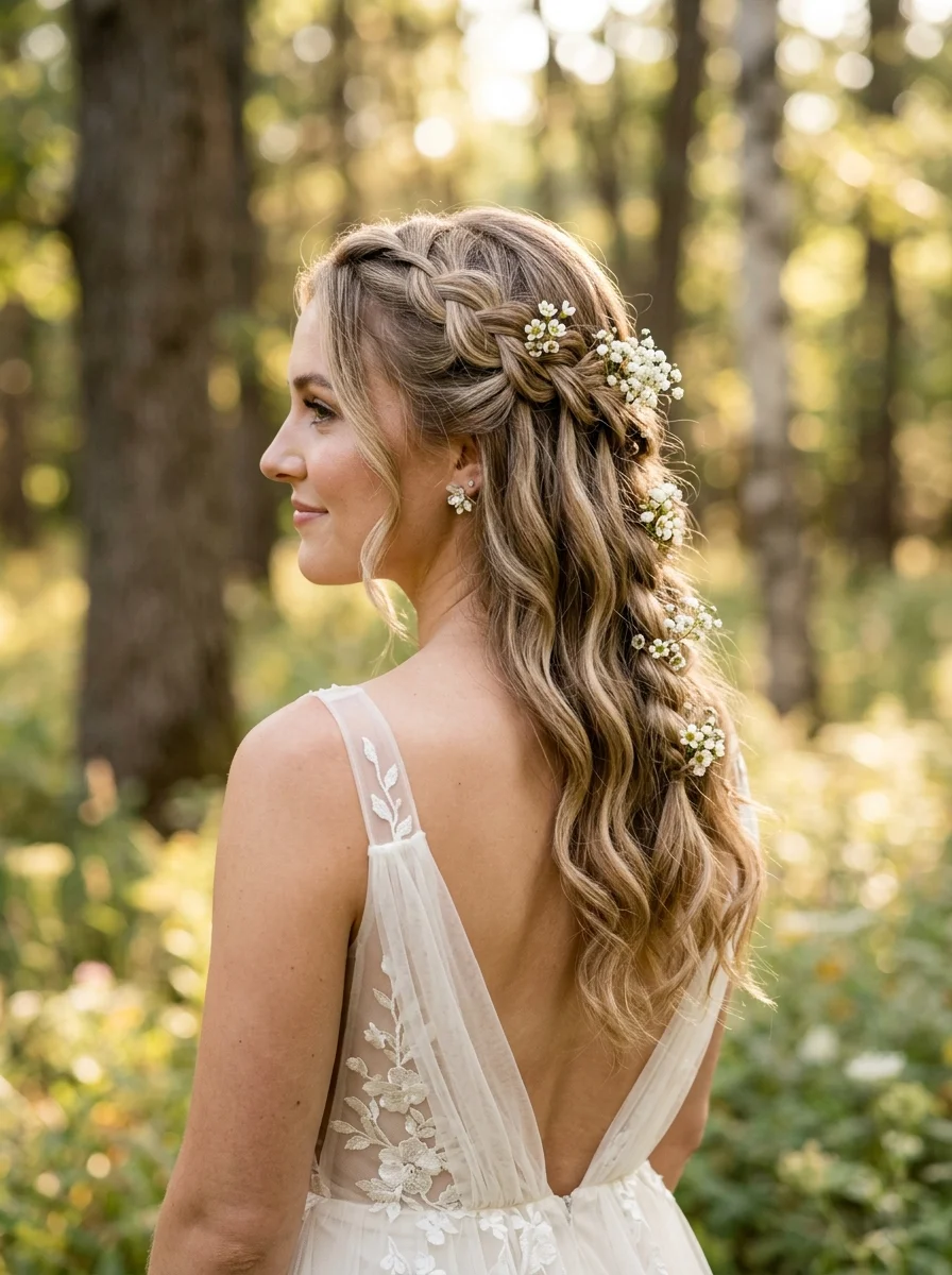 Boho Braided Half-Up with Baby's Breath