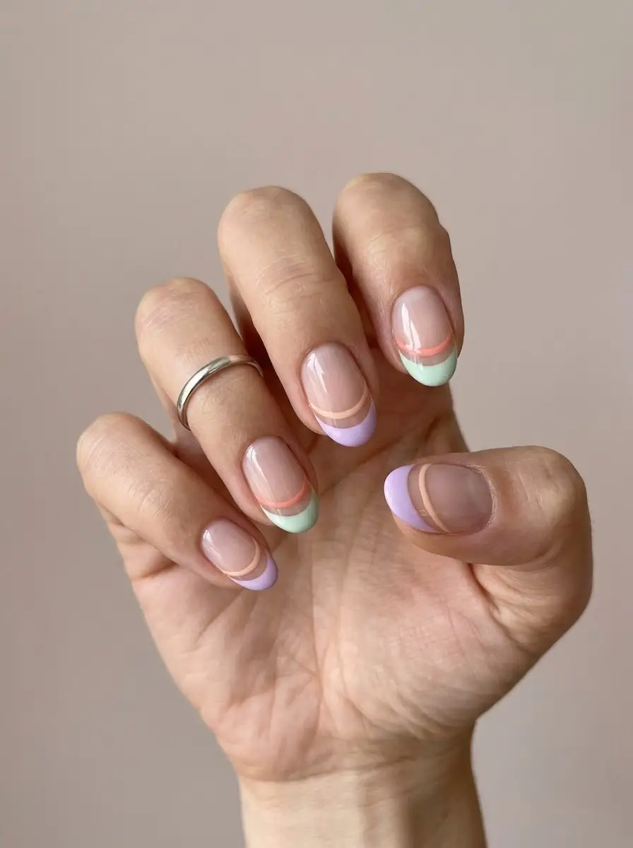 Lavender and Mint Green Pastel Double French Tips