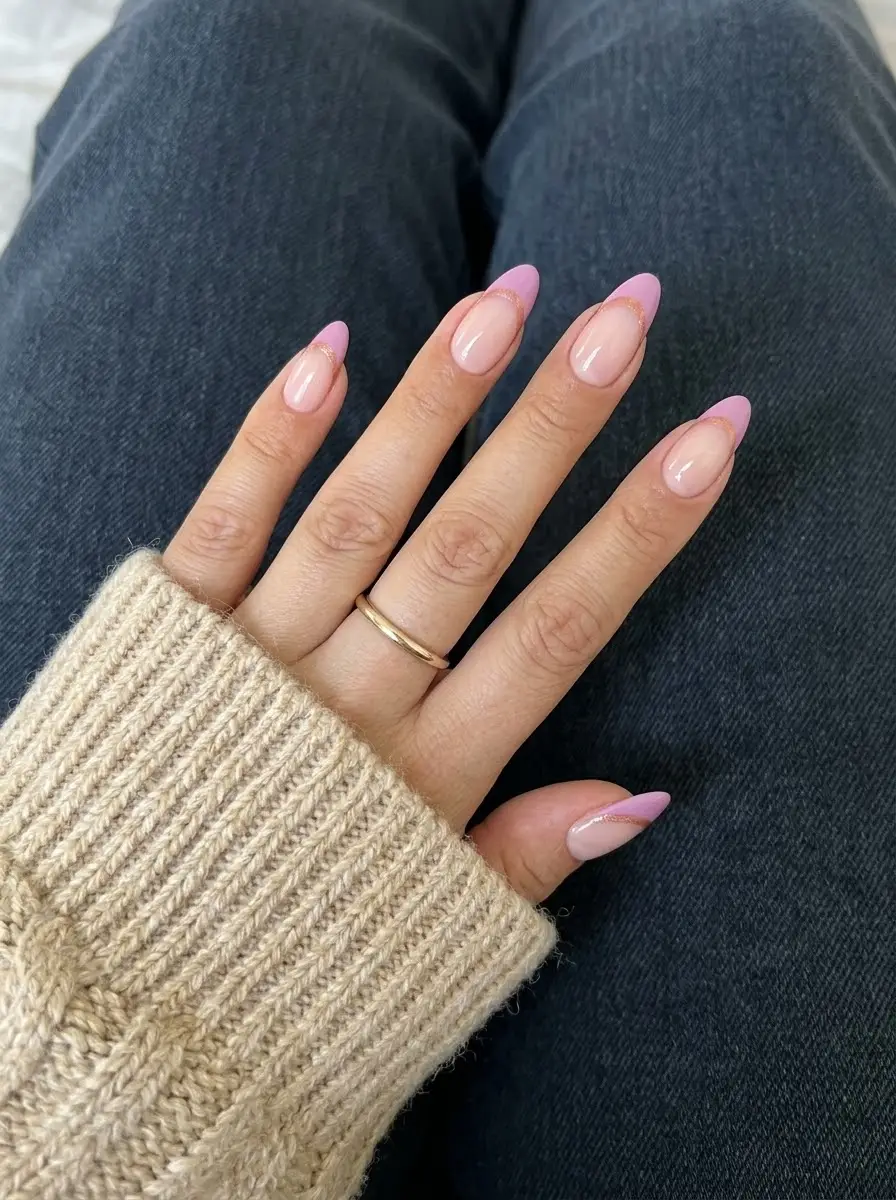 Pastel Pink French Tips with Fine Gold Accents