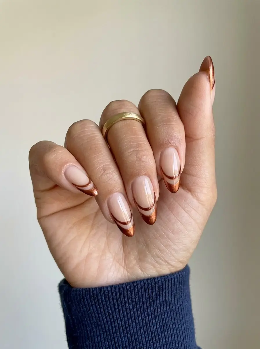 Bronze Chrome Double French Tips