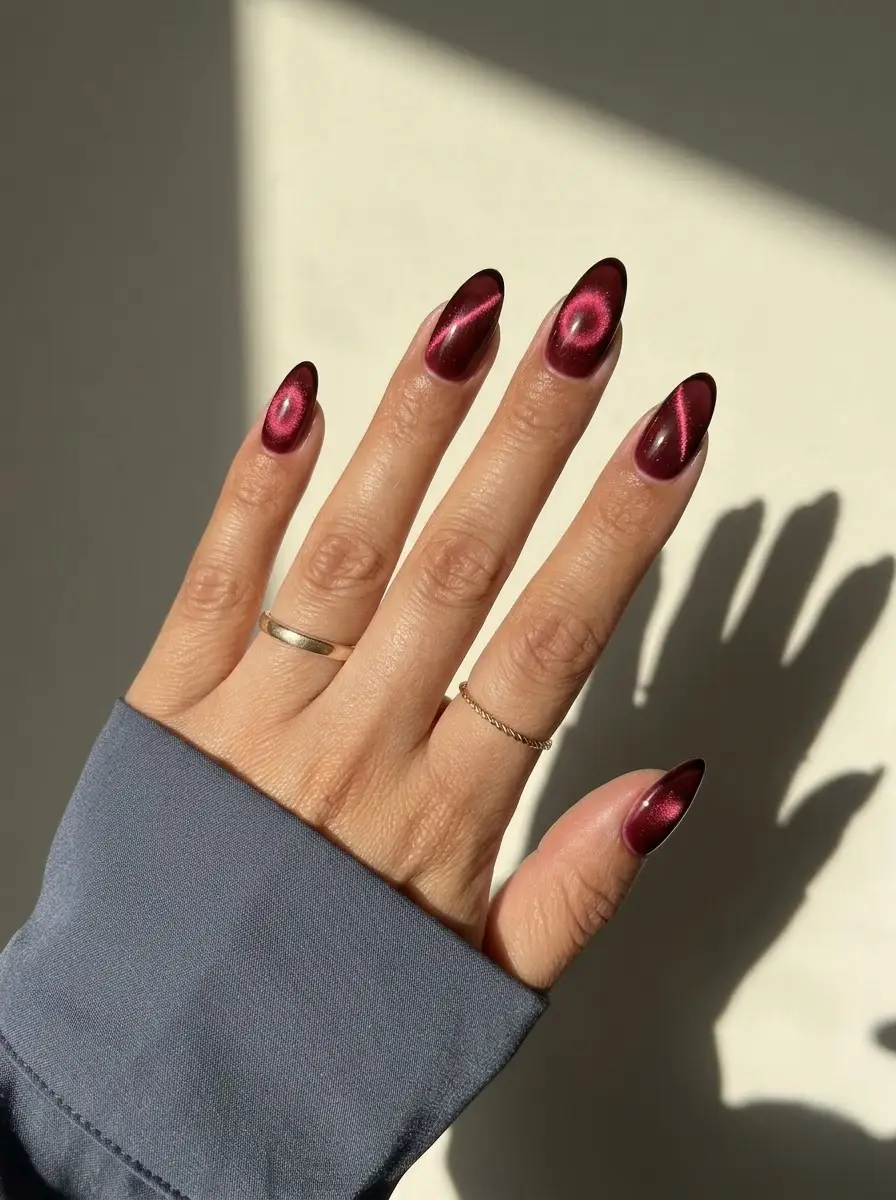 Deep Red Magnetic Velvet Nails