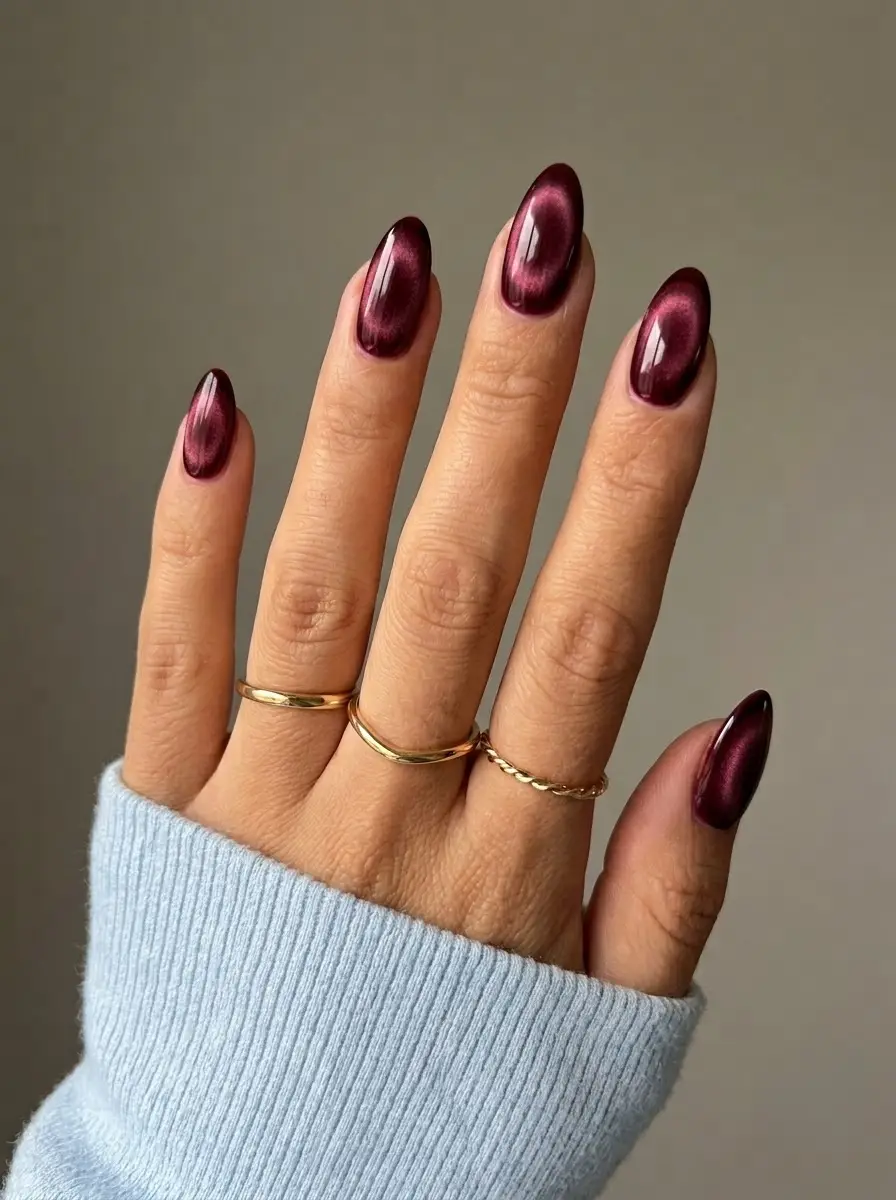 Deep Burgundy Halo Velvet Nails