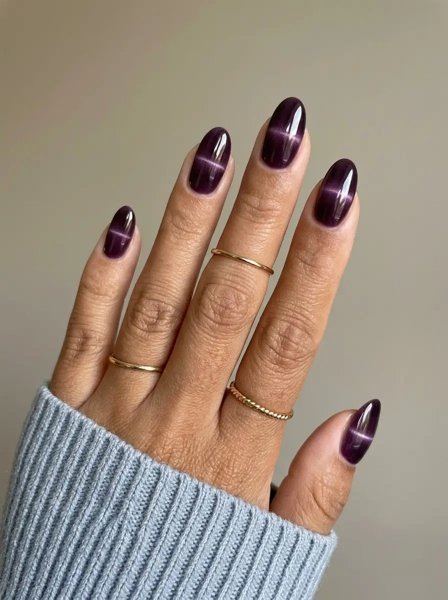 Deep Purple Cat-Eye Velvet Nails